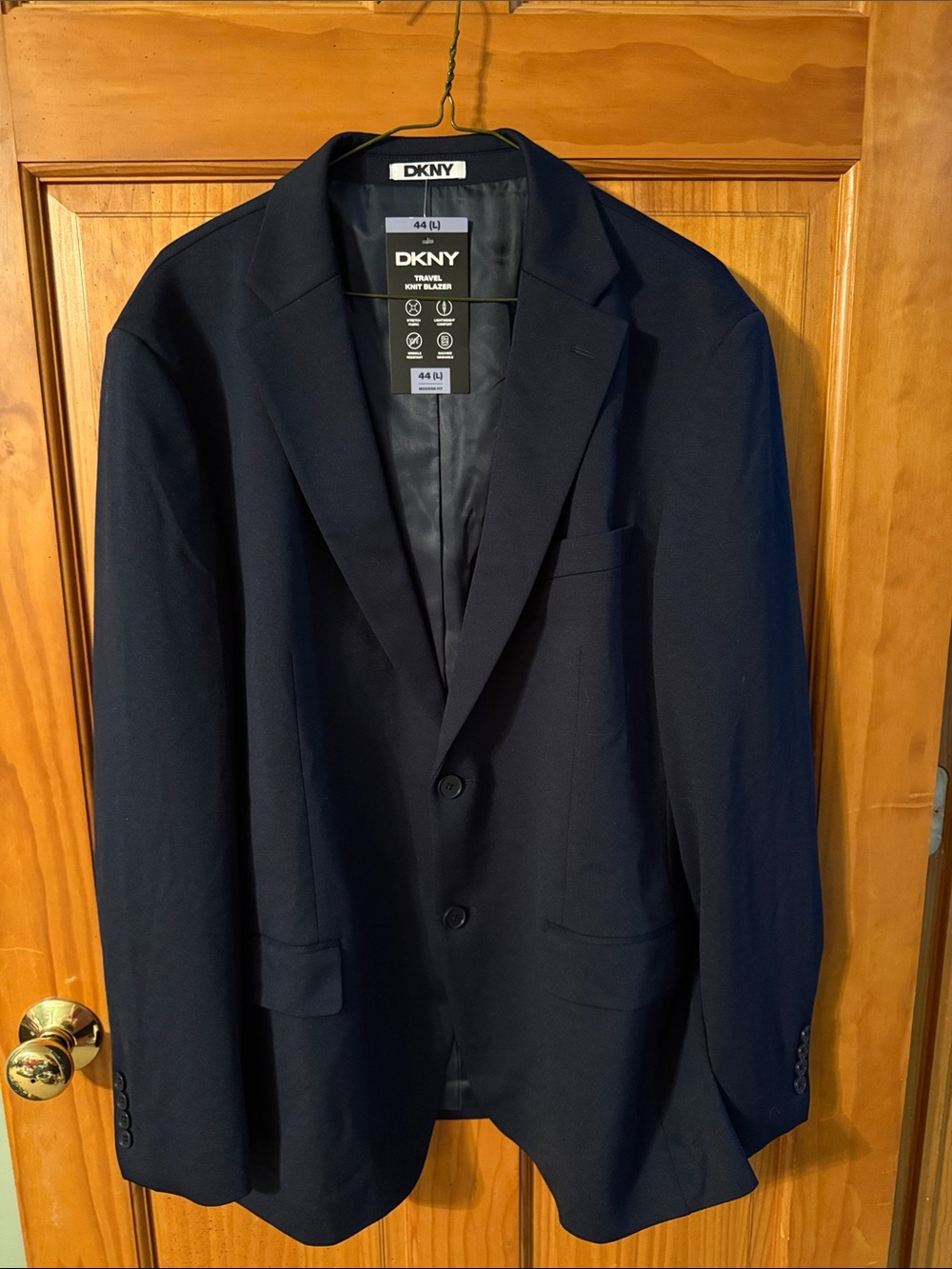 DKNY Men's Dark Navy Two-Button Travel Knit Blazer